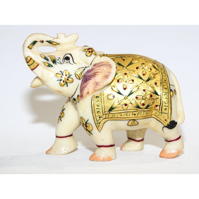 1960s Vintage White Marble Jeweled Elephant Sculpture Paper Weight For Sale - Image 5 of 13