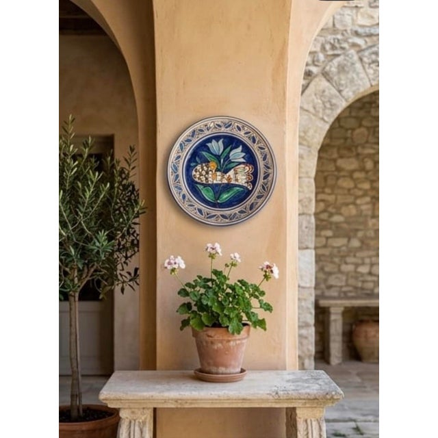 Vintage Hand-Painted Mediterranean Ceramic Wall Plate - Bird & Tulip Motif For Sale - Image 12 of 12