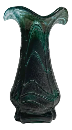 Vintage Art Nouveau Iridescent Glass Flower Vase Green from Weinfurtner Glashütten, Germany, 1980s