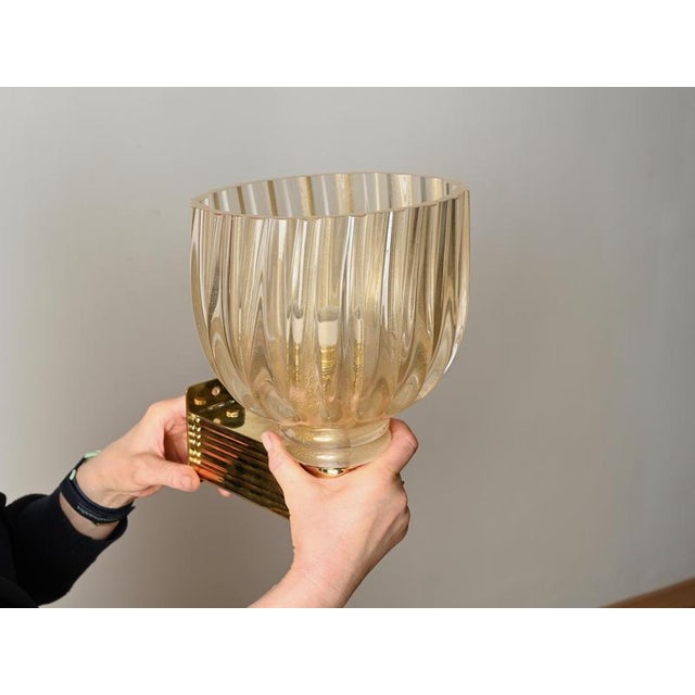 Metal Large Murano Glass Flower Sconces from Seguso, Italy, 1950s, Set of 2 For Sale - Image 7 of 16