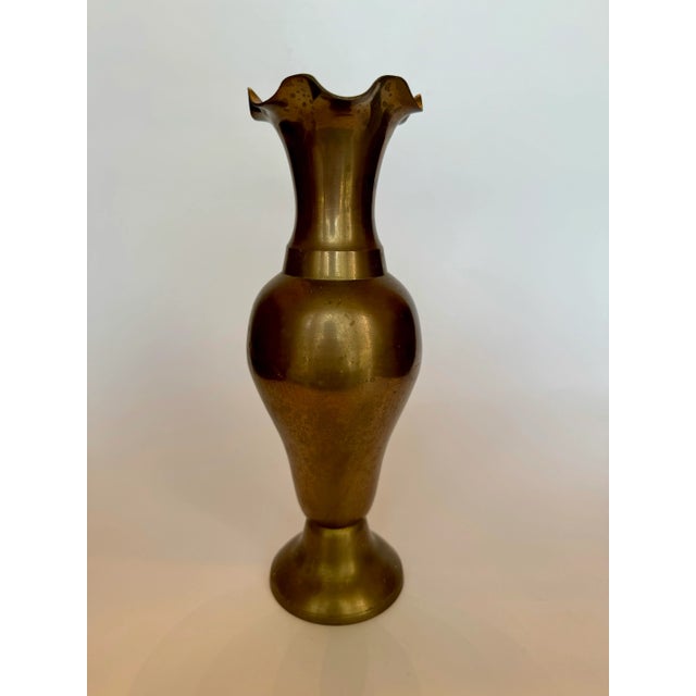 Brass Hollywood Regency Scalloped Edge Solid Brass Vase For Sale - Image 8 of 11