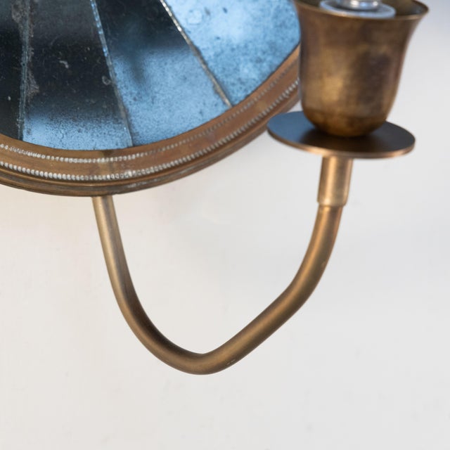 Brown Vintage Art Deco Round Mirrored Wall Lights, Set of 2 For Sale - Image 8 of 14