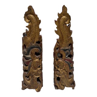Pair of Antique Chinese Giltwood Architectural Temple Fragments For Sale