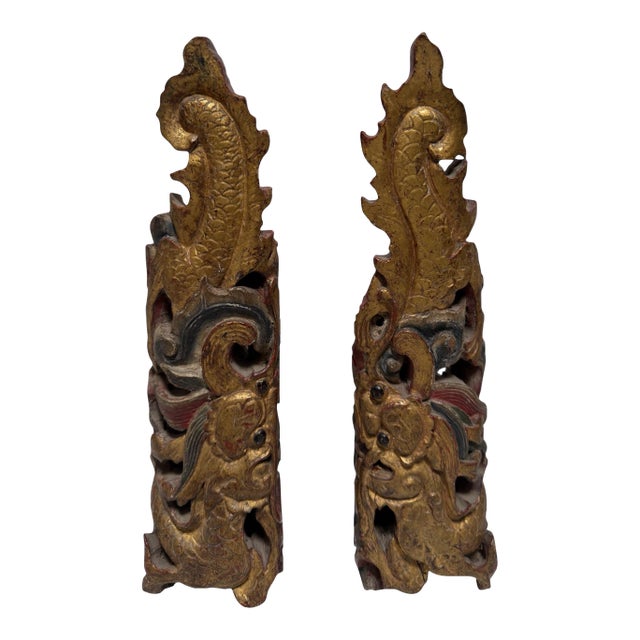 Pair of Antique Chinese Giltwood Architectural Temple Fragments For Sale
