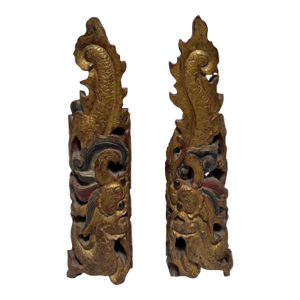 Pair of Antique Chinese Giltwood Architectural Temple Fragments