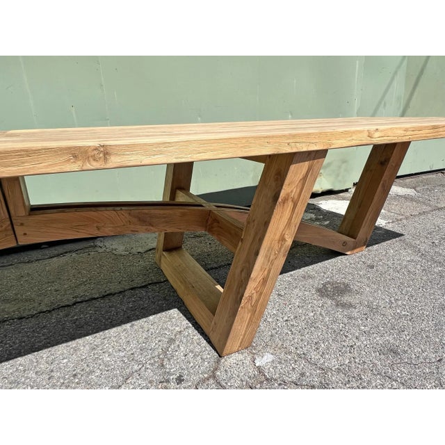Vintage XL Teak Bow Trestle Outdoor Dining Table For Sale - Image 4 of 6