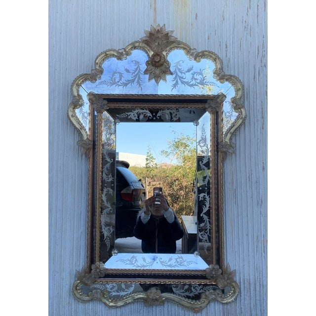 18th Century Crest Top Venetian Rectangular Mirror, Handmade and Hand Silvered For Sale - Image 4 of 8