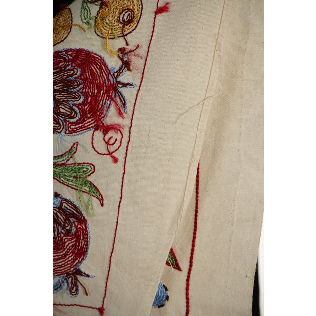 Ecru Pomegranate & Peacock Suzani Wall Art, Colorful Uzbek Textile, Boho Decor 1'6'' X 3' For Sale - Image 8 of 9