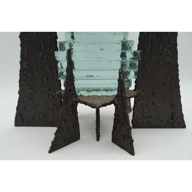 Modernist Abstract Glass and Wrought Iron Art Sculpture, 1980s For Sale - Image 9 of 10