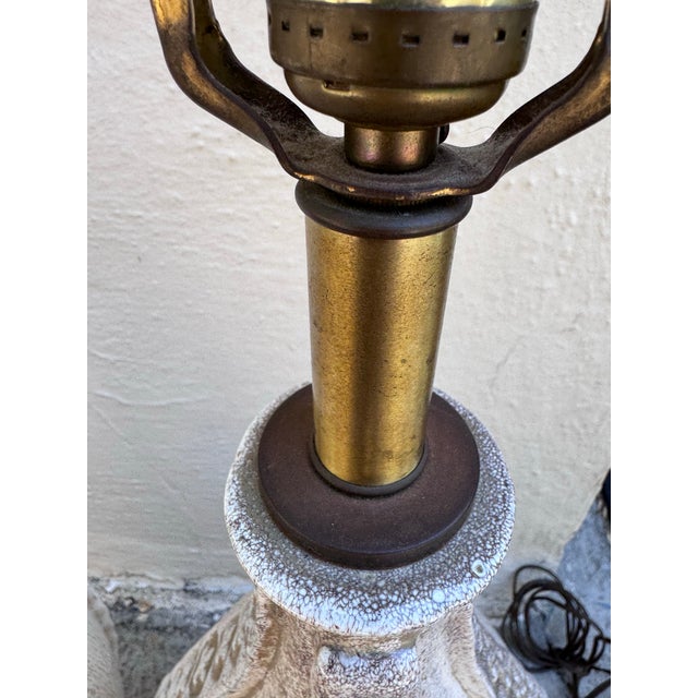 Pair of Italian Studio Ceramic Table Lamps With Walnut Bases, C. 1960s For Sale - Image 10 of 12