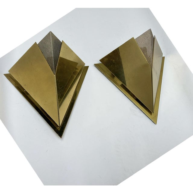 Geometric Brass Pyramid Wall Lights by Baulmann, 1970s, Set of 2 For Sale - Image 13 of 14