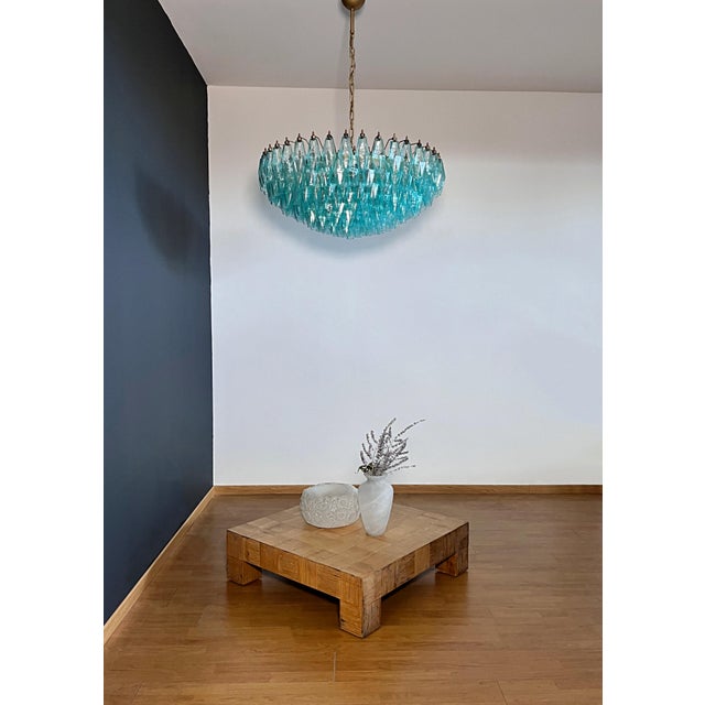 Mid-Century Modern Vintage Murano Glass Chandelier with 185 Turquoise Poliedri, 1990 For Sale - Image 3 of 18