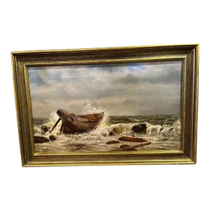 19th Century Painting "Shipwreck on the Shore"