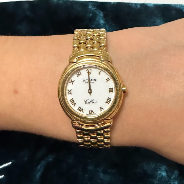 Vintage Rolex Cellini 6621 18k Yellow Gold White Dial Quartz Bracelet Watch For Sale - Image 9 of 9