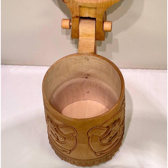 Large Vintage Norwegian Hand-Carved Wooden Viking Dragon Tankard With Lid For Sale - Image 9 of 10