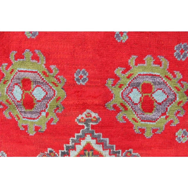 Red Large Antique Oushak Rug in Red, Acid Green and Ice Blue by Keivan Woven Arts For Sale - Image 8 of 12