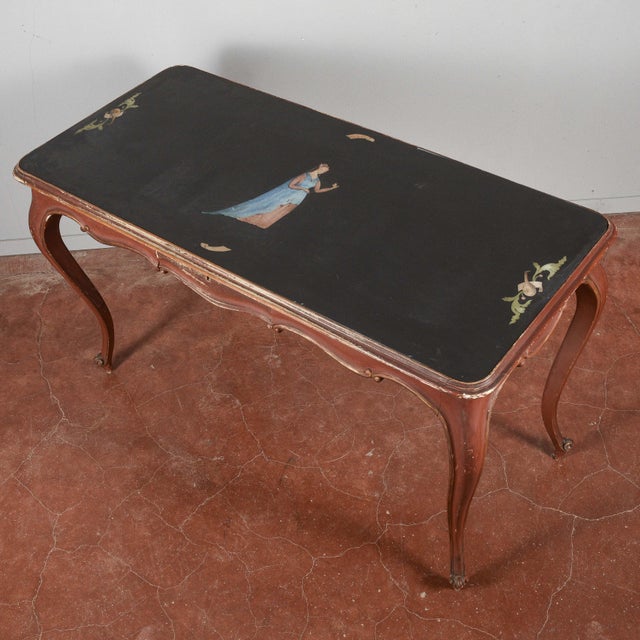 Charming vintage desk table, featuring an elegant chalkboard top and a practical drawer. This piece, evoking a classic...