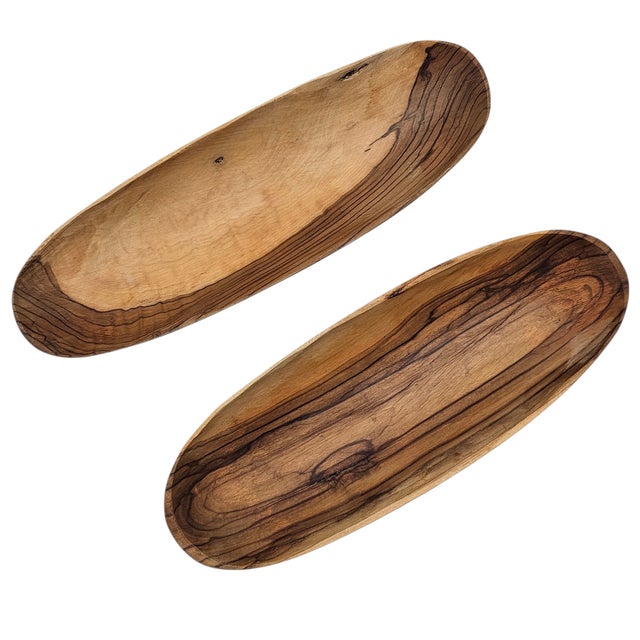 Vintage Olive Wood Hand-Carved Bread Bowls, Pair For Sale - Image 17 of 17