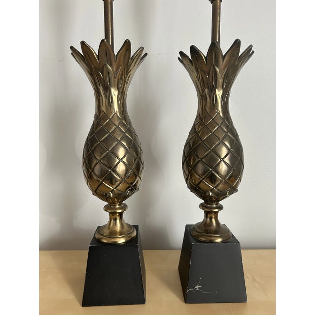 1960s 1960’s Pair of Vintage Brass Figural Pineapple Table Lamps For Sale - Image 5 of 8