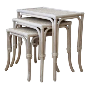Coastal Bamboo Rattan Rectangular Nesting Tables-Set of 3