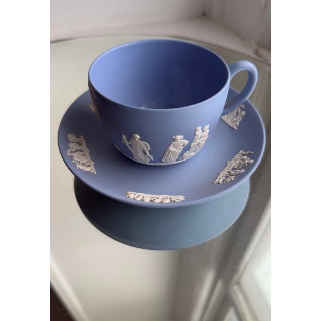 1970s Wedgwood Jasperware Tea Cup and Saucer in a Pale Blue Colorway For Sale - Image 10 of 12