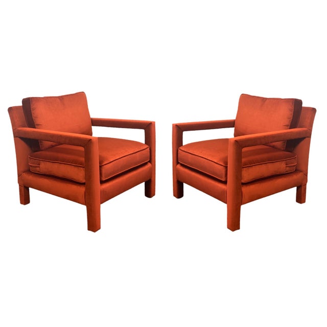 1970s Milo Baughman Red Parsons Armchairs – a Pair For Sale - Image 12 of 12