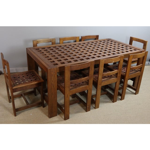 1950s Vintage Oak Dining Table and Chairs, 1950s, Set of 9 For Sale - Image 5 of 16