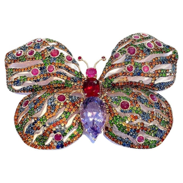 Bochic "Orient" Ruby & Multi Fancy Sapphires Brooch in 18K Gold & Silver For Sale - Image 15 of 18