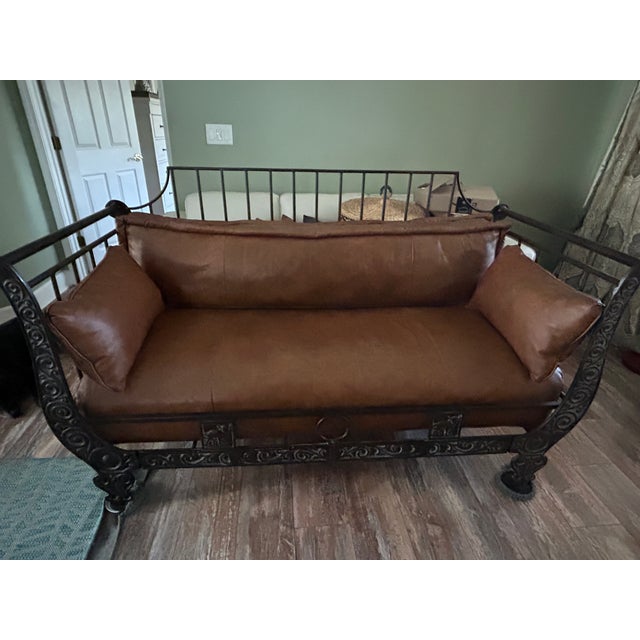 Thomasville El Toro Leather & Wrought Iron Loveseat From Thomasville Furniture’s Hemingway Collection For Sale - Image 13 of 15