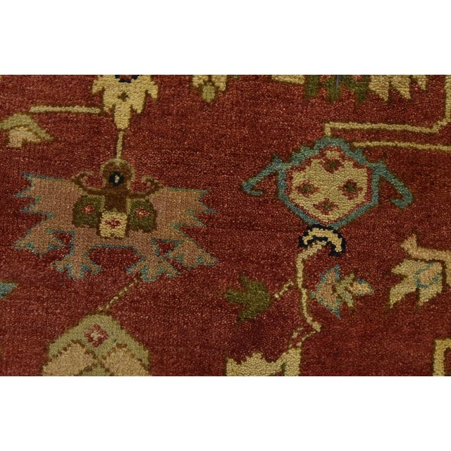 Serapi Rug 9'1'' X 12'2'' Red Wool Tribal Hand-Knotted Oriental Carpet For Sale - Image 4 of 12