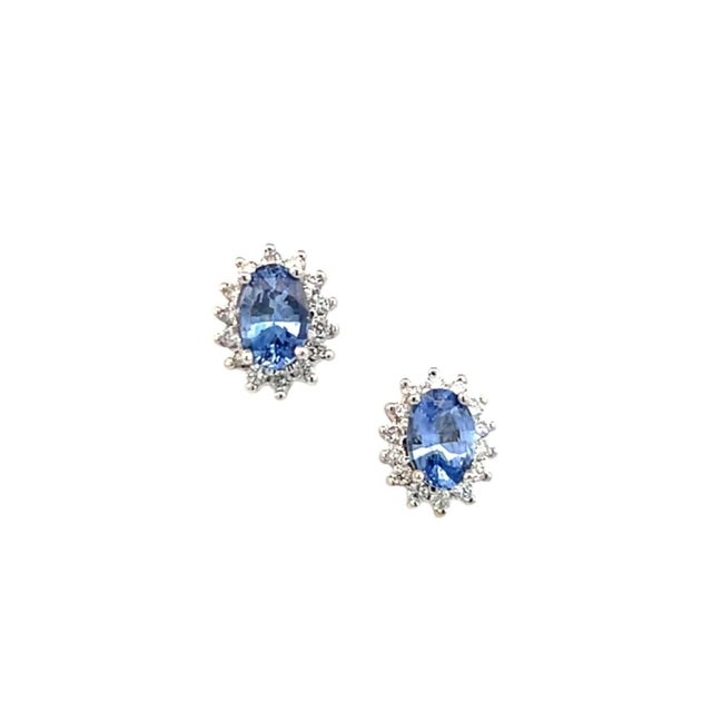 Natural Sapphire Diamond Earrings 14k White Gold 1.68 TCW Certified For Sale - Image 14 of 15