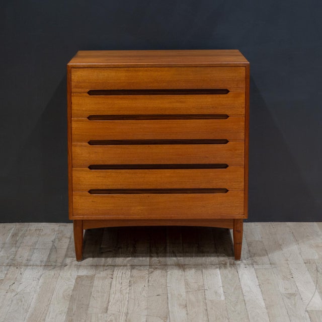 Mid 20th Century Mid-Century e.w. Bach Tall Teak Dressers With Sculpted Handles c.1950 For Sale - Image 5 of 18