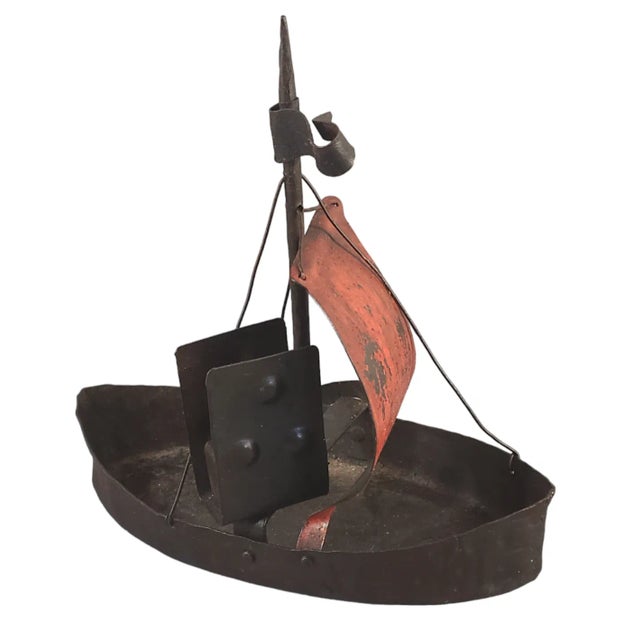 Antique Metal Viking Ship Ashtray Cigar Boat Smoke Stand Match Holder Nautical Germany For Sale - Image 11 of 11