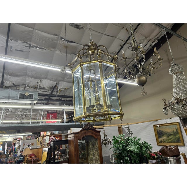 Gold Large 1960s Italian Brass and Glass Lantern For Sale - Image 8 of 12
