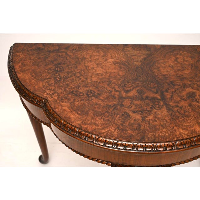 Brown Vintage Queen Anne Style Burr Walnut Console Table, 1920 For Sale - Image 8 of 11