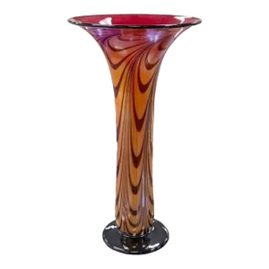 Rick Strini Signed Modern Contemporary Orange Red and Black Blown Glass Vase '92