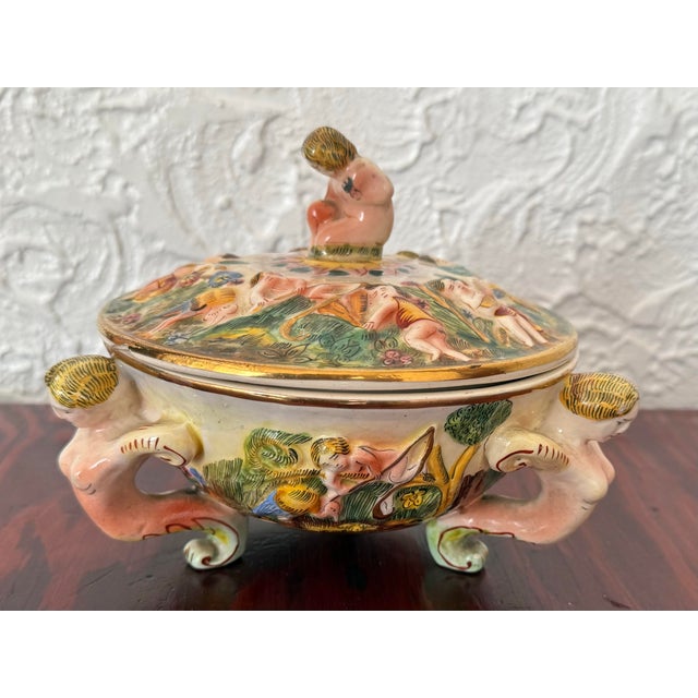 Vintage Italian Capodimonte Porcelain Lidded Dish With Cherubs For Sale - Image 10 of 10