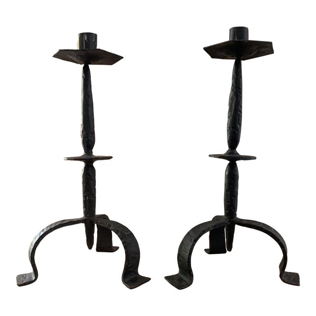 Hand Forged Black Wrought Iron Candleholders Chairish
