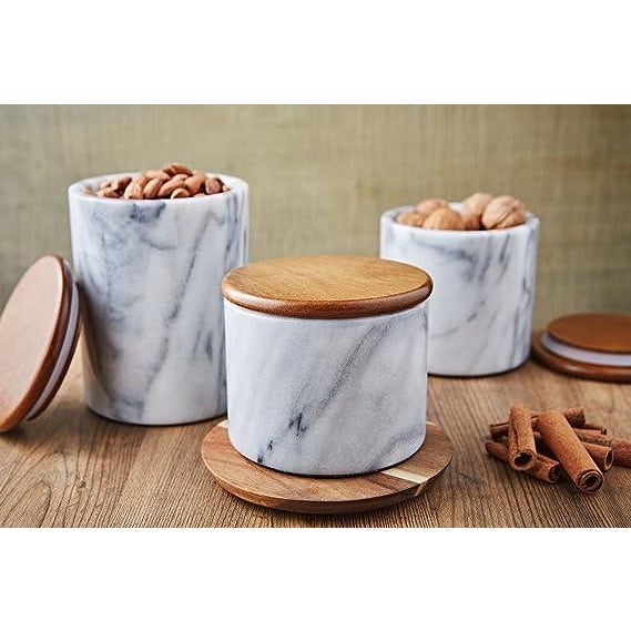 Artifacts Trading Company Storage Canister with Sealed Wood Top in White, Medium For Sale - Image 4 of 6