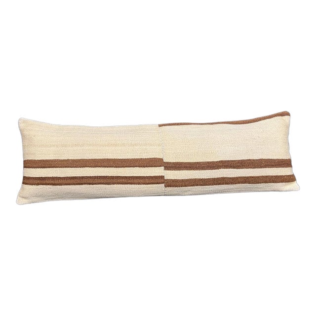 Turkish Hemp Pillow Cushion Natural Beige Brown Cushion Cover 14"x45" For Sale