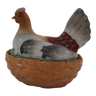 Circa 1860 Mini Staffordshire Bisque Pottery Hen on Nest For Sale