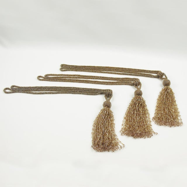 Art Deco Trio of Crystal Beads Curtain Tassel Tiebacks Retainers For Sale - Image 4 of 10