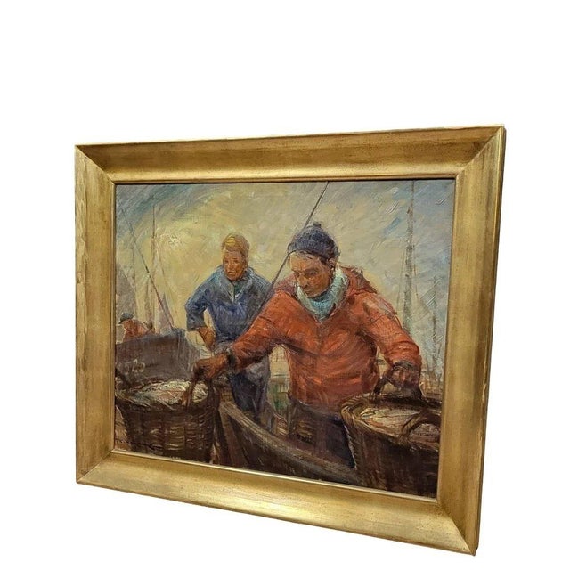 Pierre VERBEKE: large-format oil painting on canvas, created around 1930 / 104 x 124 cm, "The Return from Fishing," signed...