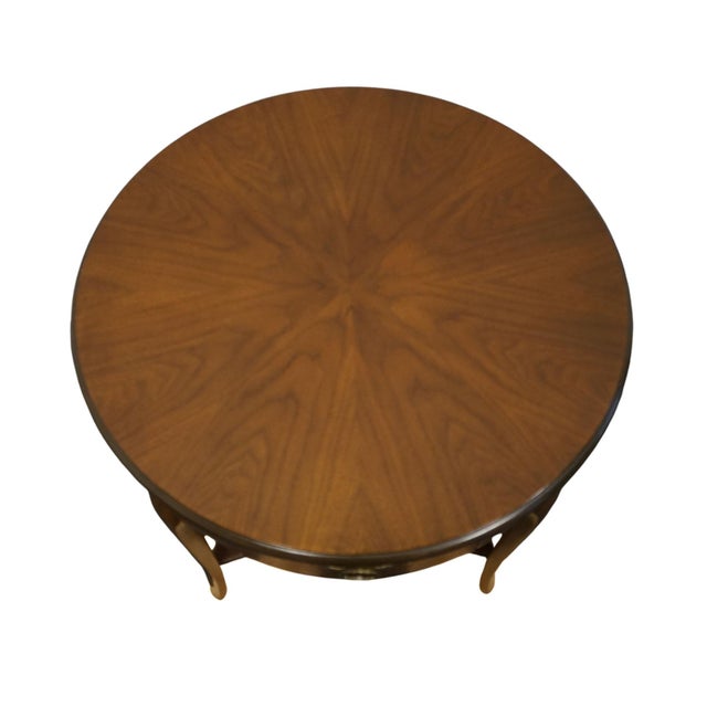 Late 20th Century Baker Milling Road Bookmatched Walnut Traditional Style 26" Round Accent End Table For Sale - Image 5 of 13