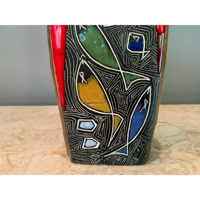 Red Mid-Century Modern Signed Multi-Colored Ceramic Vase For Sale - Image 8 of 13