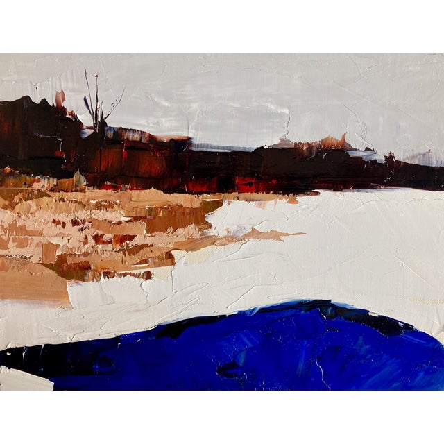 By The Sea by Sandra Pratt | Oil on Panel Landscape with water and sandy shore. For Sale