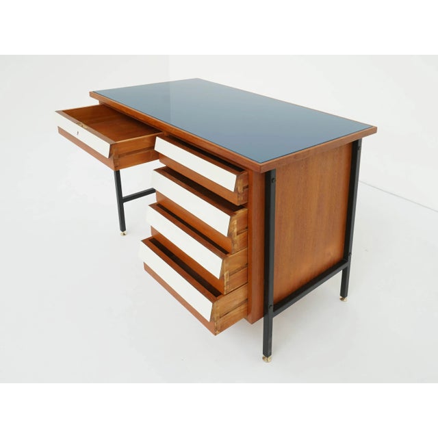 Mid-Century Modern Small Italian Desk with Drawers in Blue Glass, 1950s For Sale - Image 3 of 7