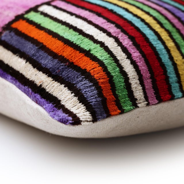 Red The Vibrant Multi-Color Geometric Silk Velvet Pillow - 20" X 20" For Sale - Image 8 of 8