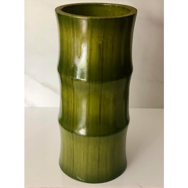Mid-Century Modern Mid 20th Century Avocado Green Bamboo Wood Vase For Sale - Image 3 of 8
