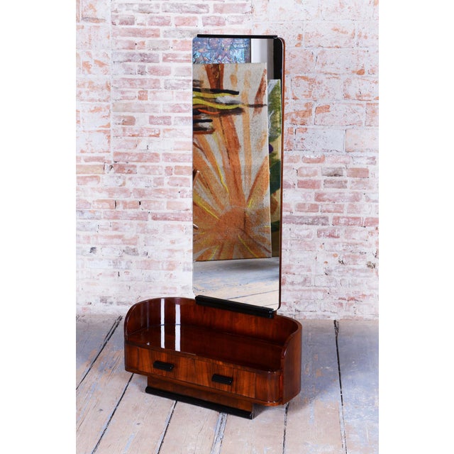 Glass Art Deco Dressing Mirror in Walnut attributed to Halabala for Up Zavody, Czech, 1930s For Sale - Image 7 of 8